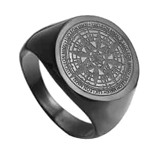 JAJAFOOK Mens Vintage Round Compass Signet Ring, Stainless